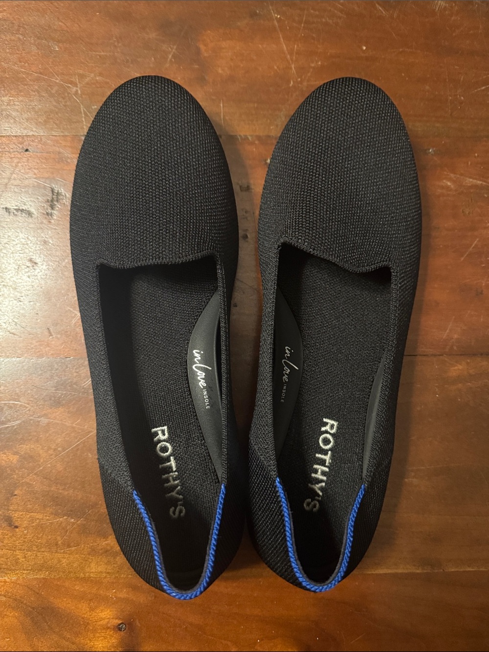 Rothy's Black Knit Loafers with Blue Accent Trim